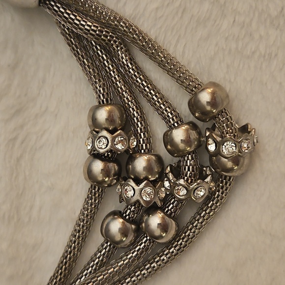 Vintage 1990s Chunky Metal Rhinestone Mesh Chain Baddie Statement Necklace - Picture 3 of 7